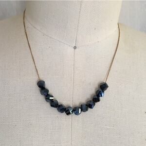 Artisan Vintage brass chain with dark blue crystal glass beads